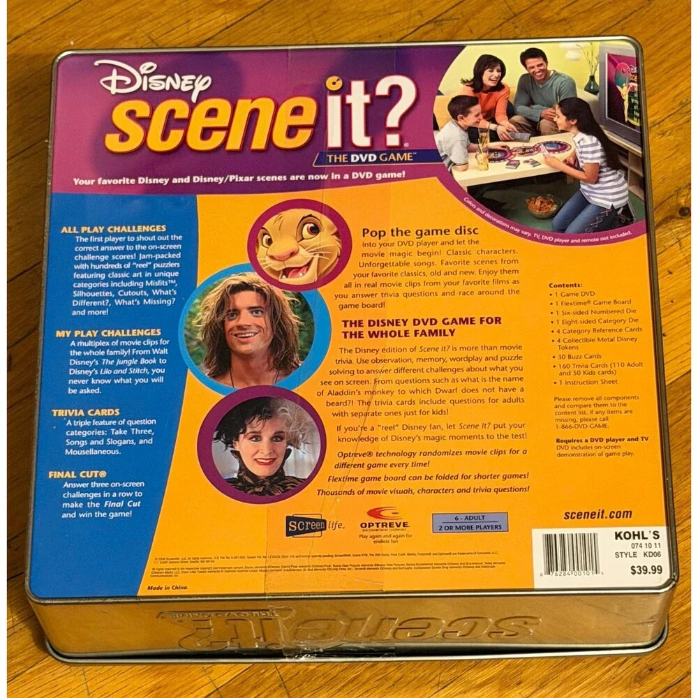 Disney Scene It DVD Game Collector Tin Disney Pixar Trivia Board Game VTG 2004